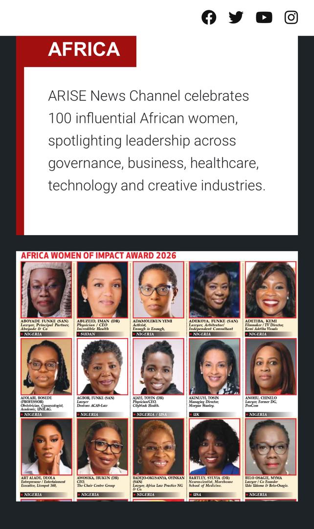 Prof. Bosede Afolabi - ARISE News 100 Influential Women recognition